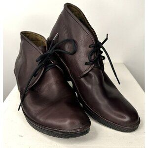 Fly London Womens Boots Leather Ankle Wedge Heel Lace-Up Burgundy 39 US 8-8.5